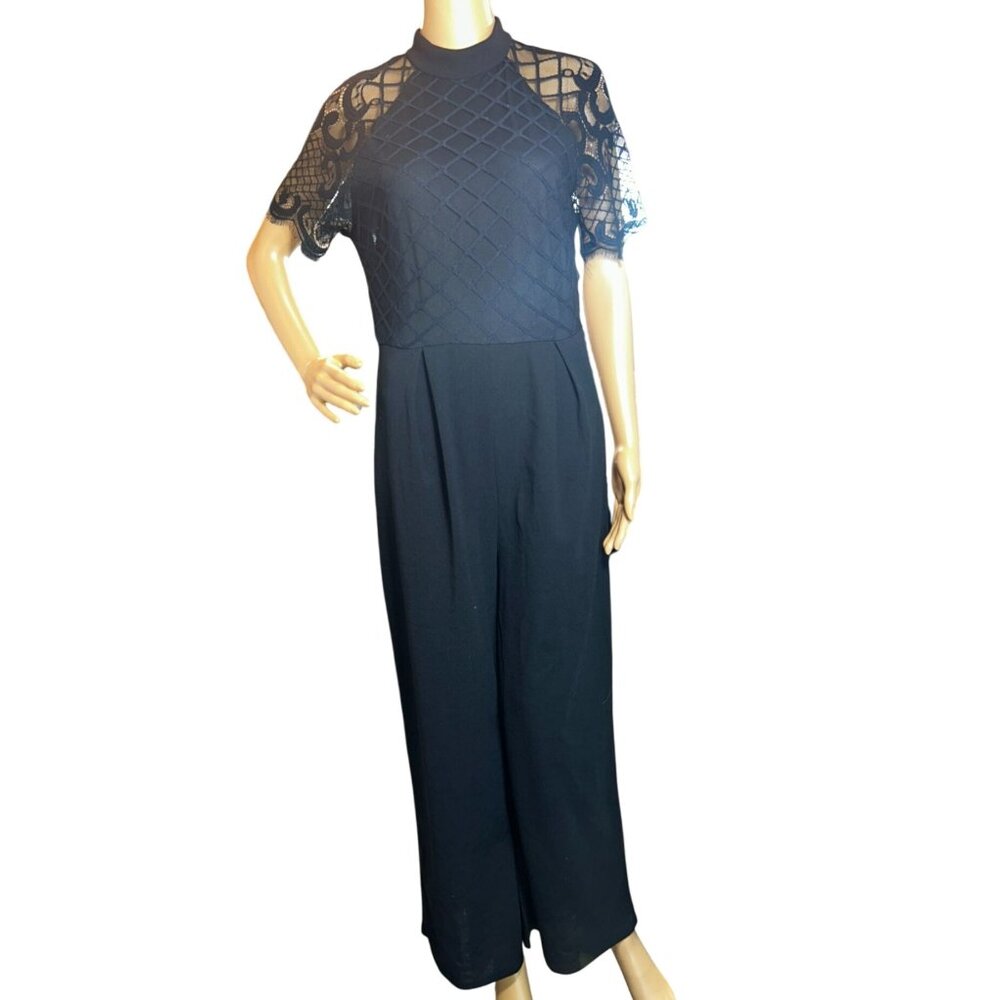 Womens Lattice Lace Wide‎ Leg Jumpsuit Size M Black Money Mob Wife